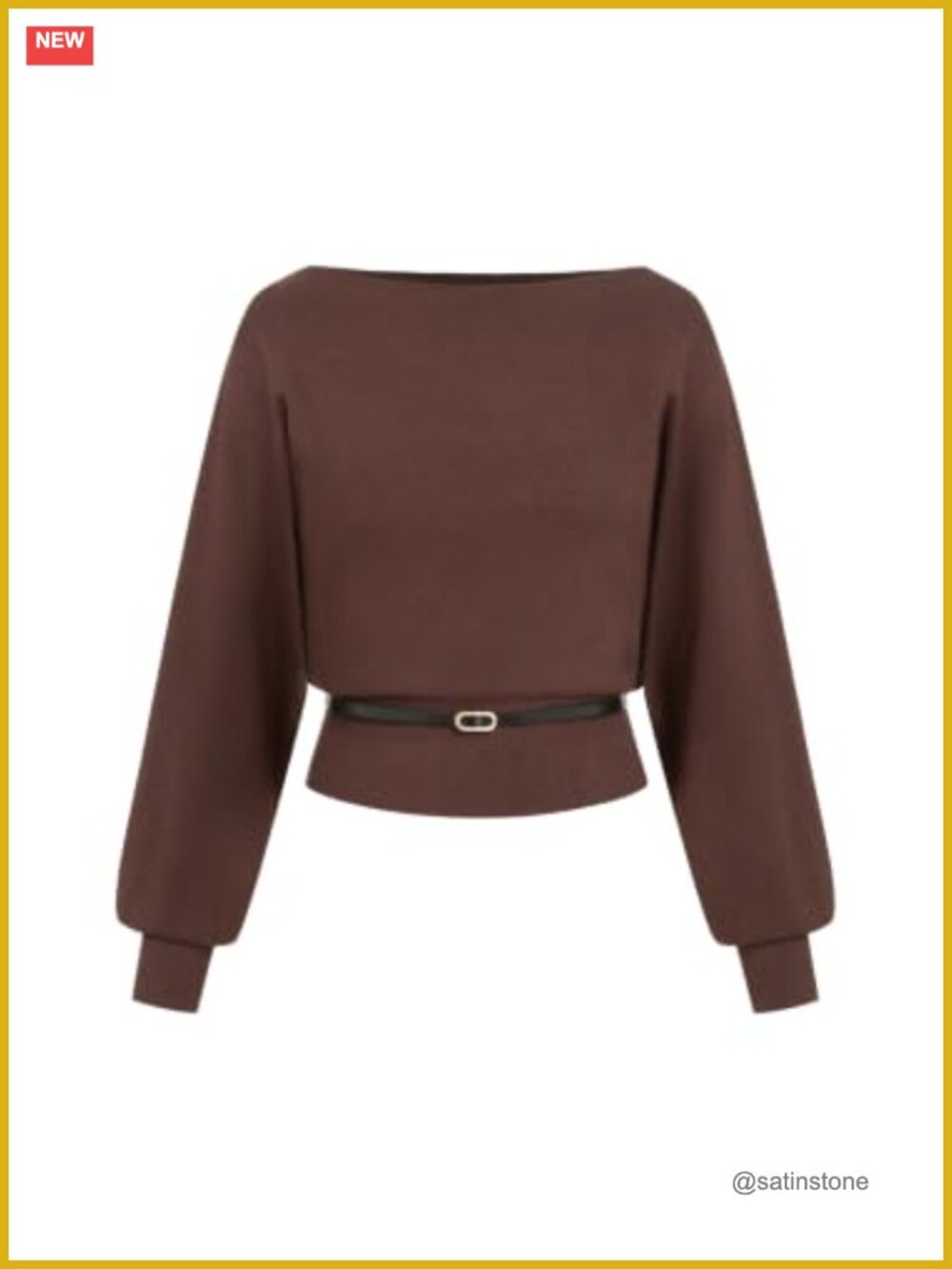 Boat Neck Cropped Knit Sweater Belted Pullover Long Sleeve Jersey